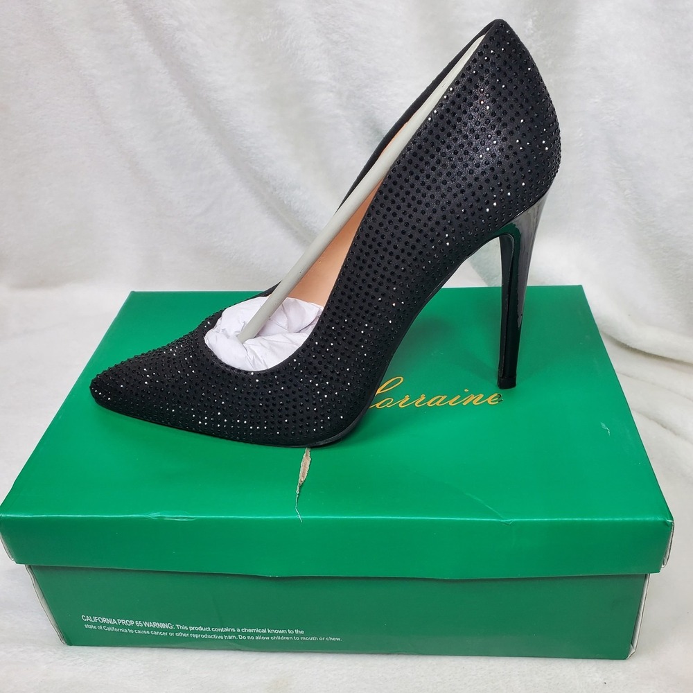 Lauren‎ Lorraine VAnna Black Glitter High Heel Rhinestone Pumps 8.5 NIB $129